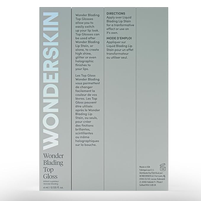 Wonderskin WONDER BLADING Top Gloss - Blue Glitter Lip Gloss, Hydrating and High Shine Finish Lip Makeup (Blue Glitter)