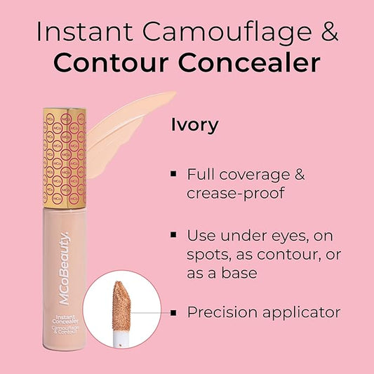 MCoBeauty Instant Concealer Camouflage & Contour, Ivory, Perfecting Contour with Flawless Coverage, Vegan, Cruelty Free Cosmetics