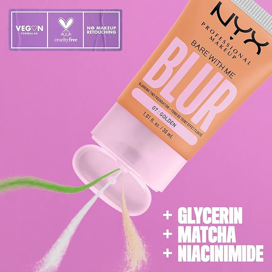 NYX PROFESSIONAL MAKEUP Bare With Me Blur Skin Tint Foundation Make Up with Matcha, Glycerin & Niacinamide - Golden