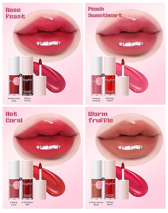 Tinted Lip Oil & Lip Stain Set, Korean Makeup, Smudge-Proof,Long-Wearing, 2-in-1 Cheek and Lip Tint with Moisturizing, High-Shine, Lightweight & Non-Sticky for Dry Lips, Cruelty-Free & Vegan