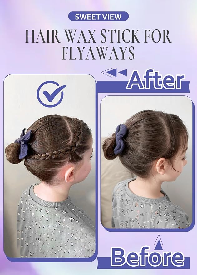 Hair Wax Stick, Flexible Hold Slick Back Hair Pomade/Balm for Tame Flyaways, Frizz, Sleek Ponytail, Bun, Styling Accessory Cream/Gel for Girls, Kids