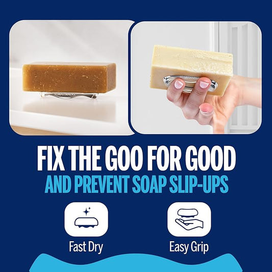 Bar Soap Gripper No Goo or Mess Soap Holder for Bath and Showers - Made from Post-Consumer Plastic, Handy, 2-Pack, Clear