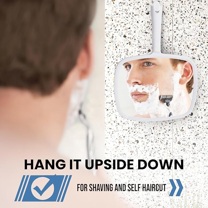 MIRRORVANA Hand Mirror with Ergonomic Handle - Hand Held Mirror for Make-up, Home Haircuts, Dental and Barber Use, 8β x 11β (White)