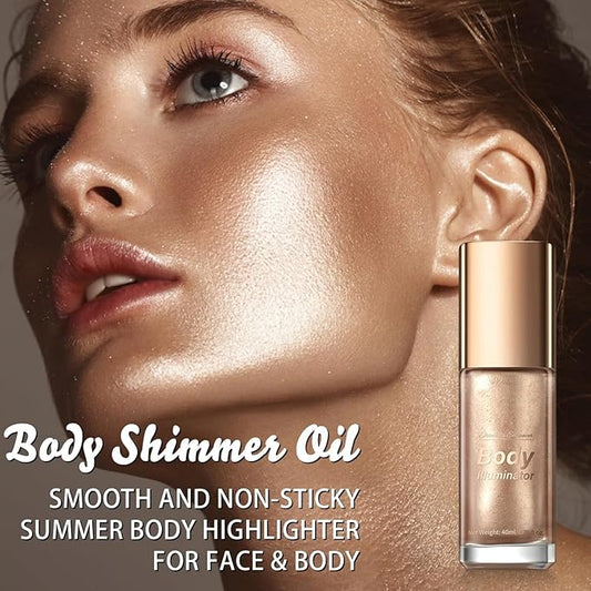 MAEPEOR Body Luminizer 5 Colors Smooth Subtle Shimmer Illuminator Moisturizing Long Lasting Summer Glow for Face and Body (40ML, 02 Rose Gold)