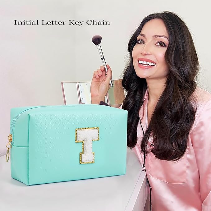 Birthday Gifts for Women Her,Travel Cute Makeup Bag,Large Capacity Cosmetic Bags for Women Makeup Pouch PU Leather Waterproof Cosmetic Bag (T, Blue)