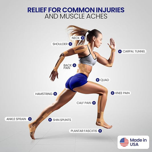 4% Lidocaine Maximum Strength Pain Relief Kinesiology Tape - Relieves Back, Joints and Muscle Pains - Superior Sticking, Aluminum-Free Water Resistant, and USA Made - 2" x 10" Strips (20 Pcs)