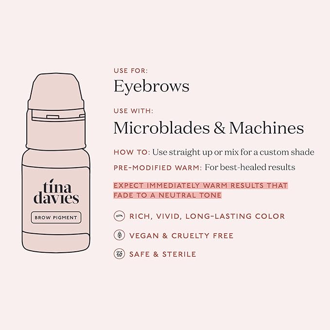 Tina Davies Professional Bolder Brown Brow Pigment Collection - Permanent Eyebrow Makeup - Colours Heal True to Tone - Includes Colour Chart - 8 x 1/2oz bottles