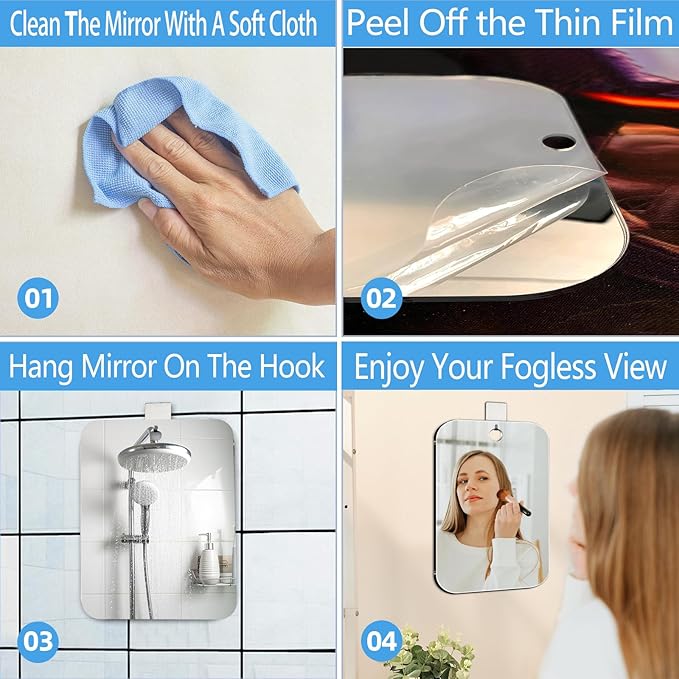 Shower Mirror Fogless for Shaving, (Small 6.8 x5 inch) 30% Than Original, Shower Mirrors Fogless, Small Wall Mirrors for Camping, Outdoor Plastic Mirror for Shower