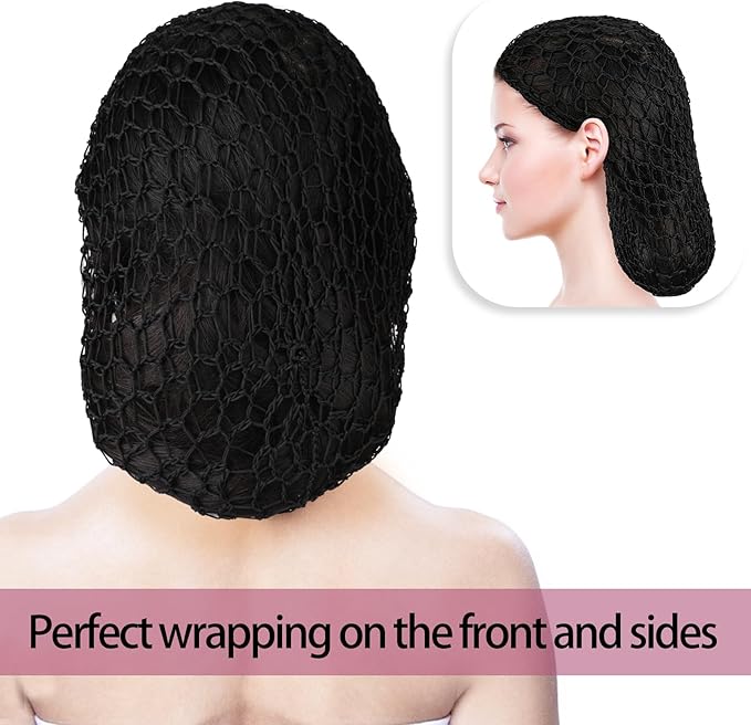 Mozeat Lens 2Pcs Hair Nets Snoods for Women Hair Mesh Crochet Hair Net Rayon Knit Snood Hat Women Crochet Hair Wraps Sleep Cap (Black)