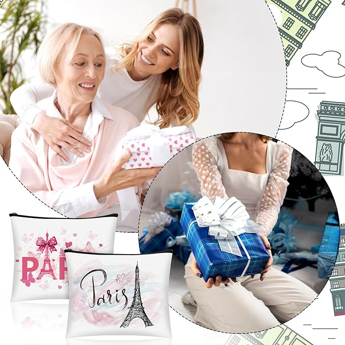 9 Pcs Paris Cosmetic Bag New York Souvenir Zipper Pouch Los Angeles Souvenir Gifts Italy Paris Broadway Alaska Makeup Purse for Girls Women Traveler Birthday Christmas Party Favors