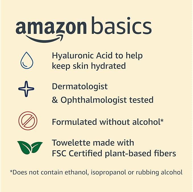 Amazon Basics Makeup Remover Wipes, Gentle Cleansing, Dermatologist Tested, Hydrating, Plant Based, Alcohol Free, Removes Waterproof Mascara, 25 Count Per Pack, Pack of 2 (Previously Solimo)