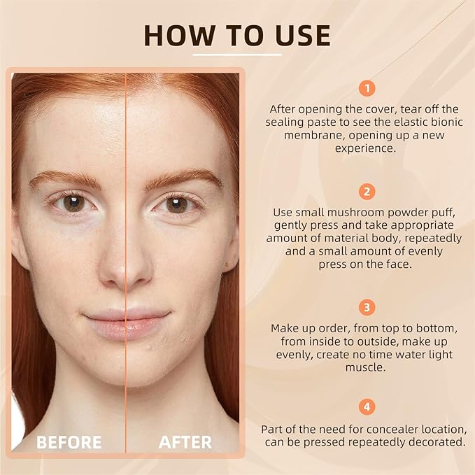 Mushroom Head Air Cushion CC Cream Foundation Moisture Cushion BB Cream for Women & Girls All Skin, Waterproof Full Coverage Self Adjusting Concealer (Deep)