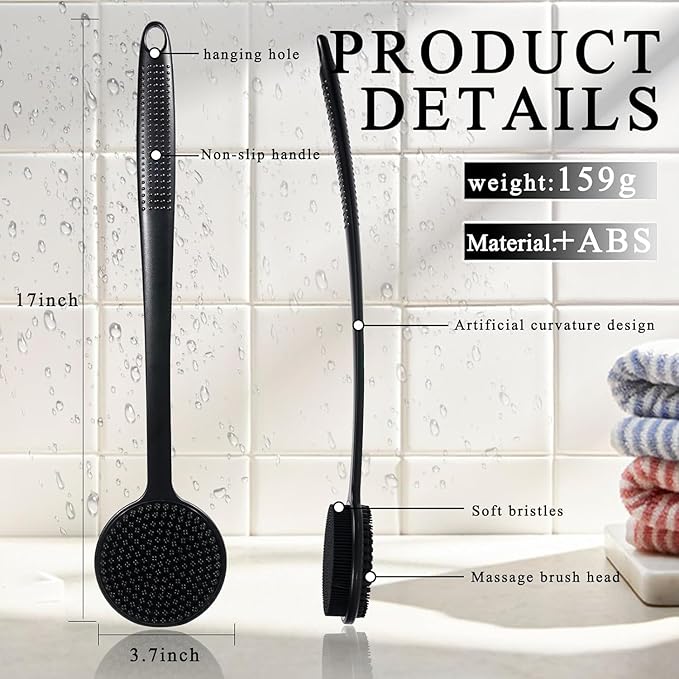 VWMYQ Silicone Back Scrubber for Shower, Bath Body Brush with Long Handle, Double Sided Shower Brush for Shower Exfoliating and Massage Can Produce Rich Foam, Long Handle Back Scrubber for Men