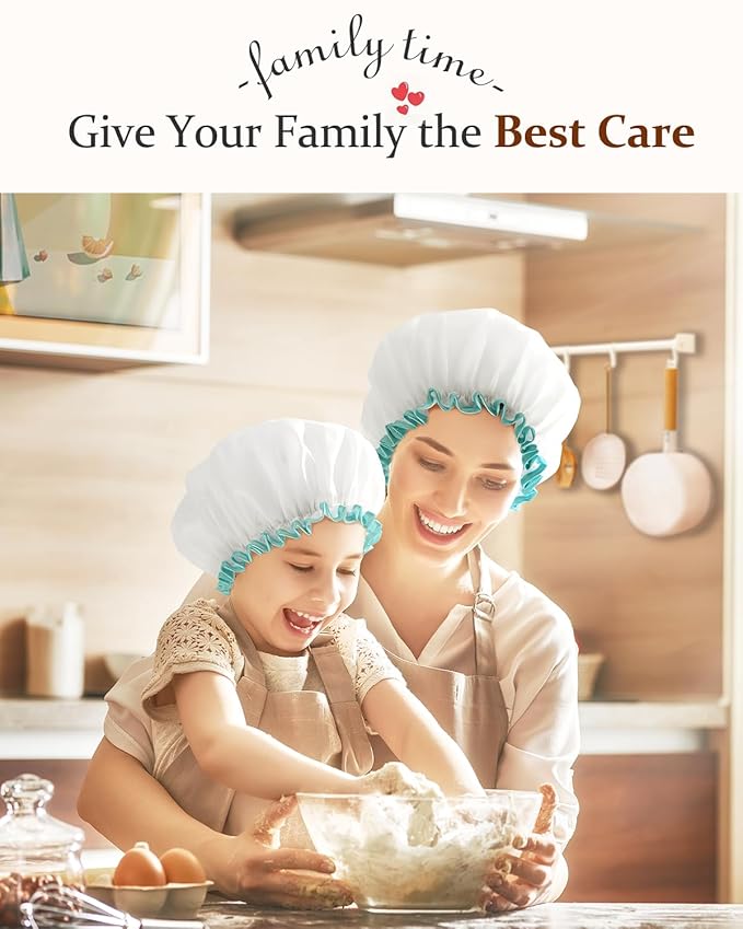 mikimini Shower Cap for Women and Girls,Reusable,Waterproof, Washable, Cute and Soft,White