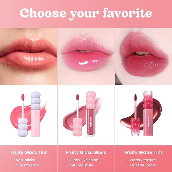 COLORGRAM FRUITY GLASS TINT MINI SET 02 WARM BEST SET | Radiant Lip Tint Duo for Glossy Shine & Vivid Color | Long-Lasting, Moisturizing Natural Pink & Grapefruit Tones | Portable & Cute Mini Size