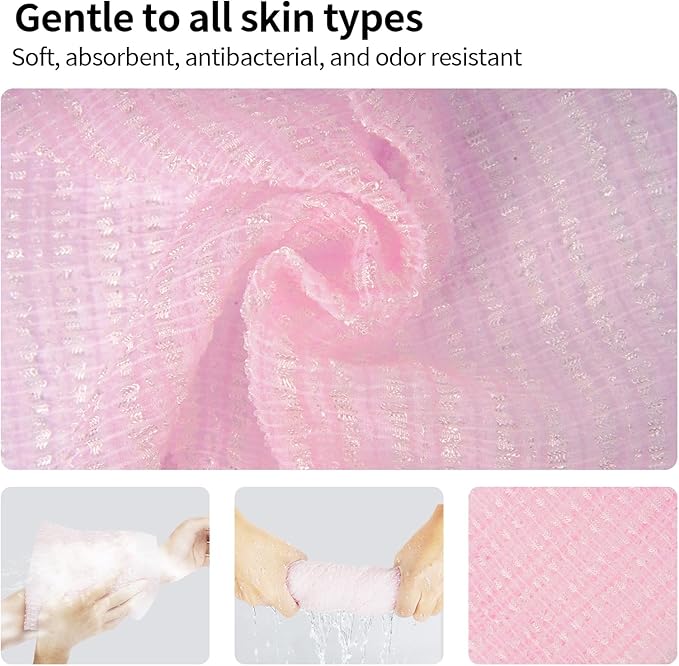 EXFOLIATING Luffah Towel, Body wash Towel,Bath Loofah Sponge, Body Scrubber Exfoliators, Exfoliating Washcloth,Rip-Resistant, Fast Dry, Rich Foam,for All Skin Types-Made in Japan (Pink)