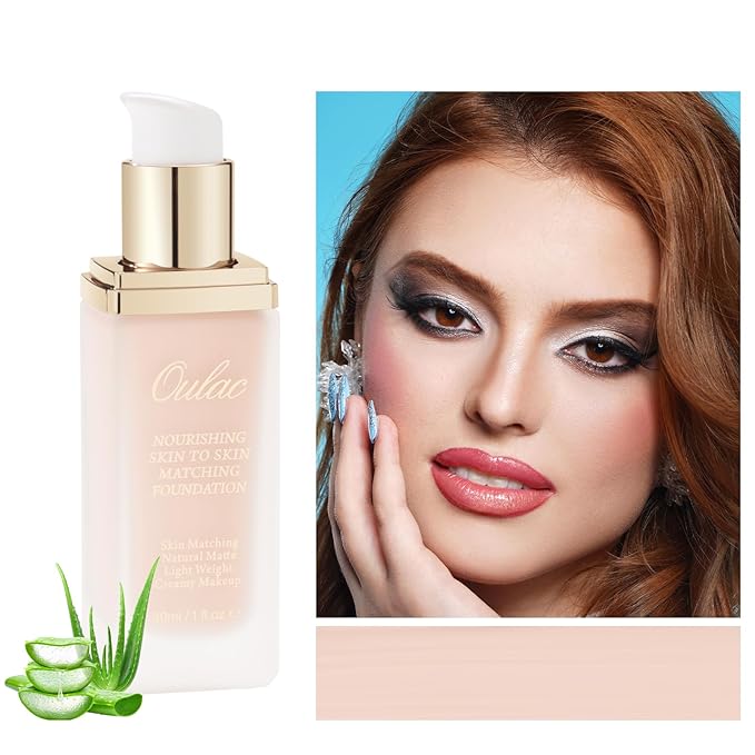 Oulac Foundation Make Up, Skincare Infused With Aloe Leaf And Vitamin E, Medium to High Coverage Liquid Foundation, Foundation Vegan 30ml, ShadeοΌRosy Ivory