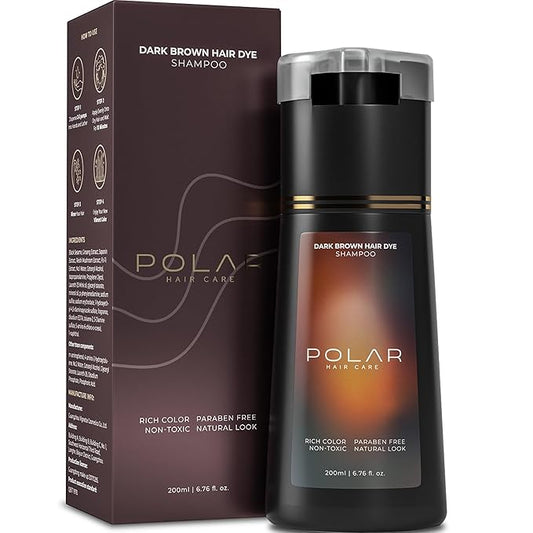 Polar Haircare - Hair Dye Shampoo Dark Brown for Gray Hair Shampoo Dye For Women & Men Natural Dye Kit - Hair Dye Product - Vegan Hair Color 6.76 Fl Oz Shampoo Dye Hair Color Dark Brown Hair Dye