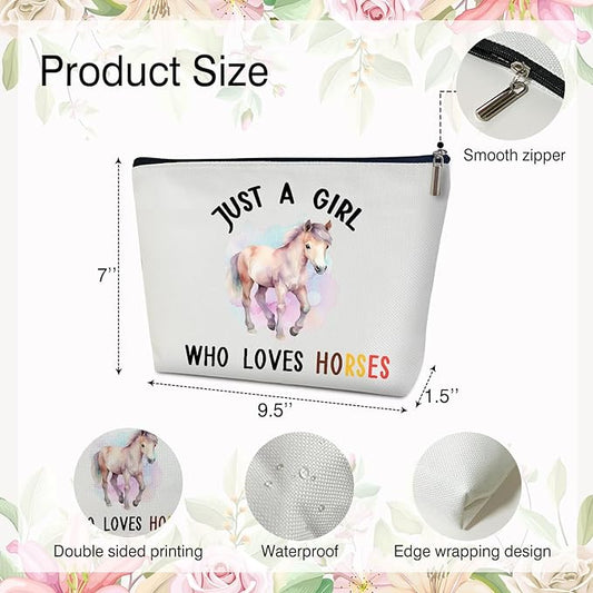Makeup Bag - Just A Girl Who Loves Horses, Cowgirl Gift for Her, Animal Lover, Equestrian Travel Toiletry Pouch -17