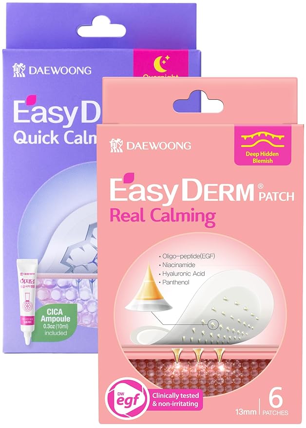 EasyDerm Micro Point Acne Patch Duo β 10 Magnesium Pimple Patches + 6 Real Calming Microdart Patches for Breakout & Post-Blemish Care, 2-Step K-Beauty Skincare Kit