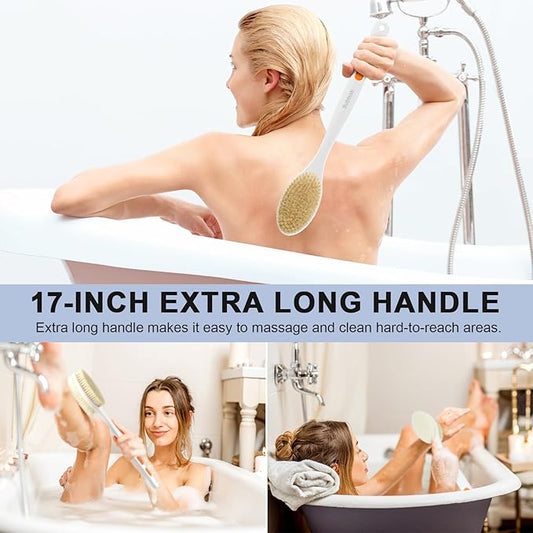 Back Scrubber, Back Scrubber for Shower, Bath Brush Long Handle for Shower with Double Sided Bristles for Wet or Dry Brushing (Orange)