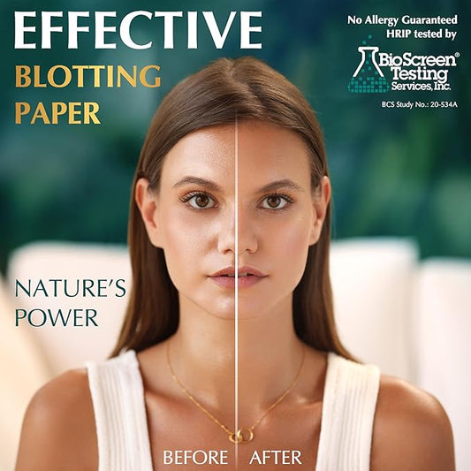 Natural Green Tea Oil Blotting Sheets for Face - 25% Larger - 100 Makeup Friendly Blotting Papers for Face - Easy Dispensing Oil Absorbing Sheets