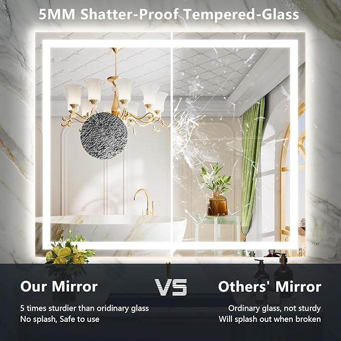 44x32 Inch LED Bathroom Mirror with Lights Front and Backlit Lighted Vanity Mirror for Bathroom Wall with 3 Colors Dimmable Anti-Fog Memory Shatter-Proof IP54 Waterproof Horizontal/Vertical