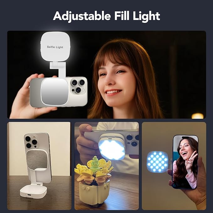 Magnetic Selfie Light Compatible with MagSafe iPhone, Multiple Folding LED Phone Photo Beauty Fill Ring Lighting with Mirror for Zoom Makeup Photography Recording Video Conference, (M27 White)