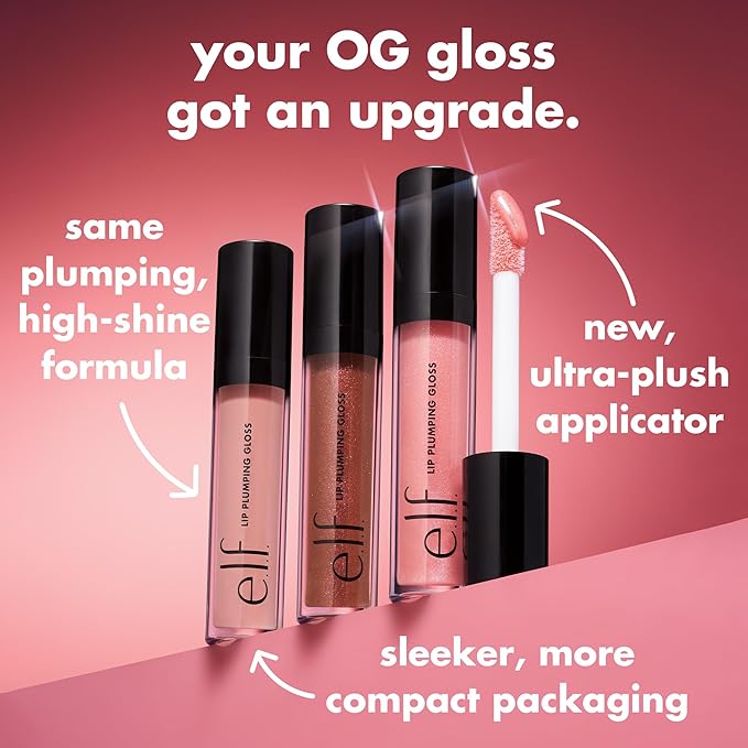 e.l.f. Lip Plumping Gloss, Hydrating, Nourishing, Invigorating, High-Shine, Plumps, Volumizes, Cools, Soothes, Sparkling RosΓ©, Shimmer, 0.09 Oz