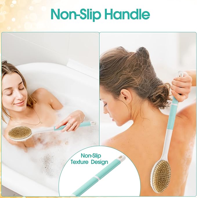 19'' Body Brush with Detachable Brush Head & 17''Back Scrubber for Shower