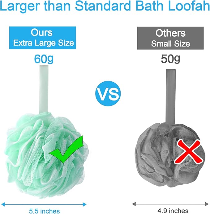 AmazerBath Loofah Sponge 60g/Piece, Exfoliating Bath Sponge Body Scrubber, Loofa Set of 4 - White Grey-Pink-Army Green-Green