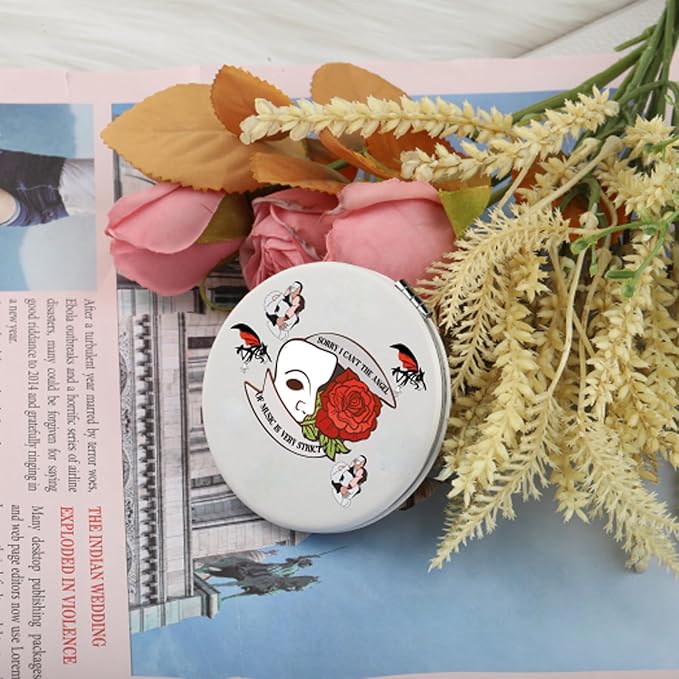 LQRI Opera Musical Compact Mirror Rose and Mask Gift Musical Theater Merch Opera Drama Pocket Mirror