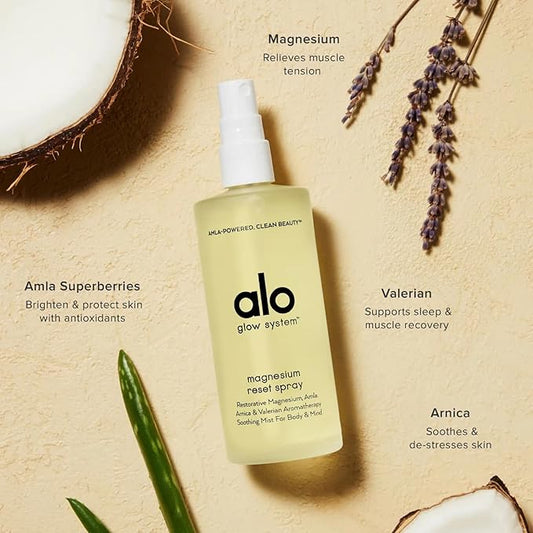 Alo Reset Magnesium Body Spray For Sleep & Natural Stress Relief β Calming Blend with Magnesium, Valerian Root, Arnica & Essential Oils β Made in USA - 3.2 oz