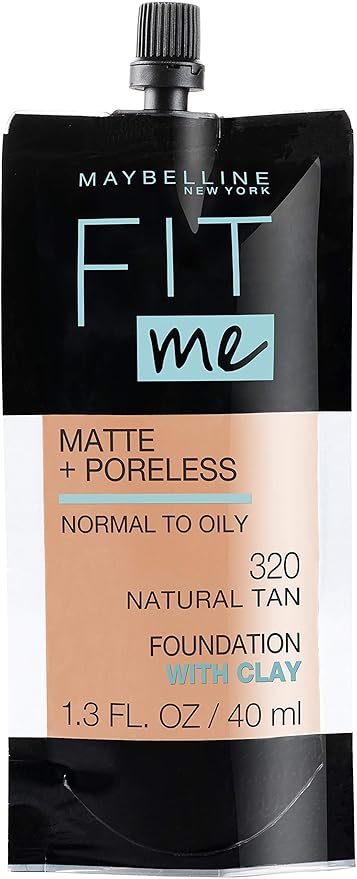 Maybelline New York Fit Me Matte + Poreless Liquid Foundation, Pouch Format, 320 Natural Tan, 1.3 Ounce