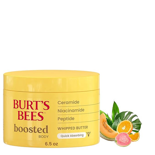 Burt's Bees Christmas Gifts, Boosted Body Whipped Butter With a Ceramide, Niacinamide and Peptide Complex, Quick-Absorbing Body Butter, Tropical Scented, 6.5 oz. Jar