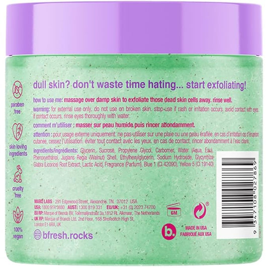 b.fresh Exfoliating Body Scrub | Don't Hate, Exfoliate Soothing Body Polish For Women & Men - Sugar Scrub Enhanced With Hydrating Lactic Acid + Licorice Root, Magic Melon Scent