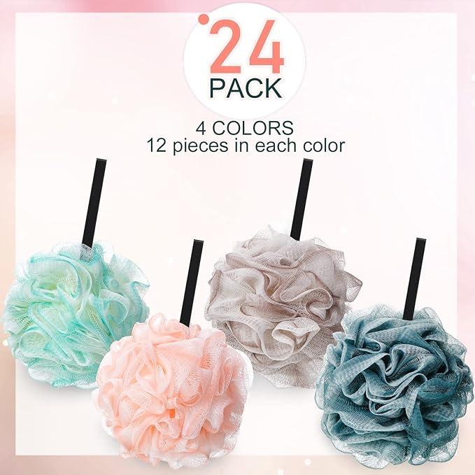 Sunnyray 24 Pcs Loofahs Bulk Bath Shower Sponge 50g Soft Net Body Scrubber Sponge Ball Pouf Bath Scrunchies Shower Loofah for Men and Women Spa Gift