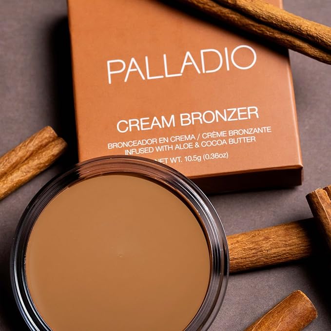 Palladio Cream Bronzer for Face & Skin, Creates a Sun Kissed Glow, Infused with Aloe & Cocoa Butter, Buildable Coverage, Vegan Formula, Cruelty Free, Suitable for All Skin Types, (Cinnamon Spice)