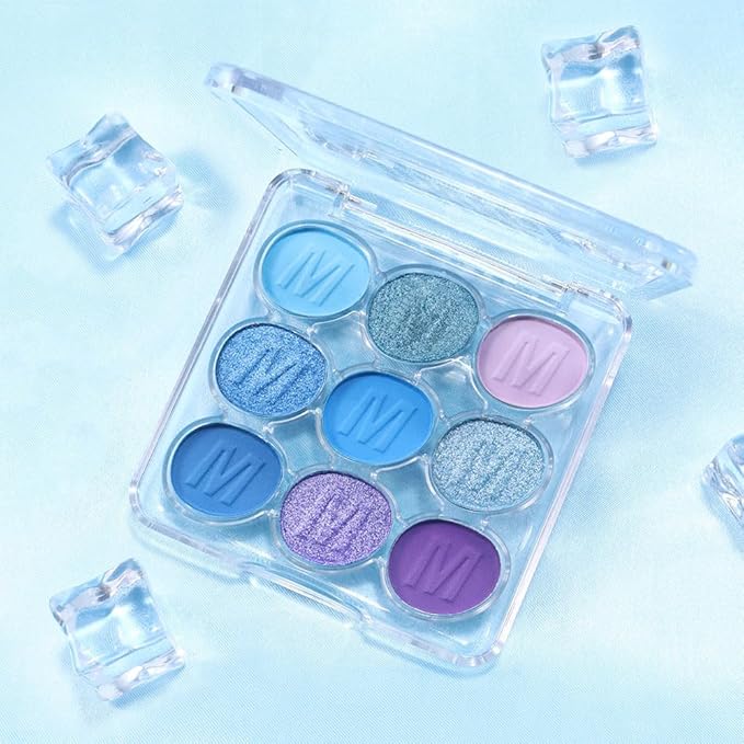 9 Colors Blue Violet Eyeshadow Palette Makeup, Blendable Matte Shimmer, Light Steel Violet Deep Sky Blue Light Steel Cornflower Amethyst Purple Palette Eye Shadow, 03