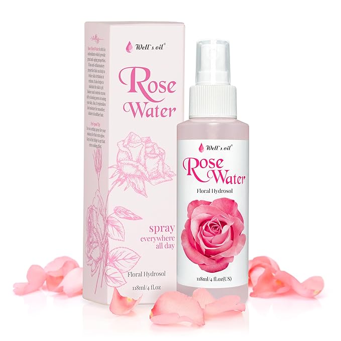 Well's Oil Rosewater Mist Spray (4 Fl oz) β Hydrates, Soothes & Refreshes | 100% Natural | No Chemical | For All Skin and Hair Types