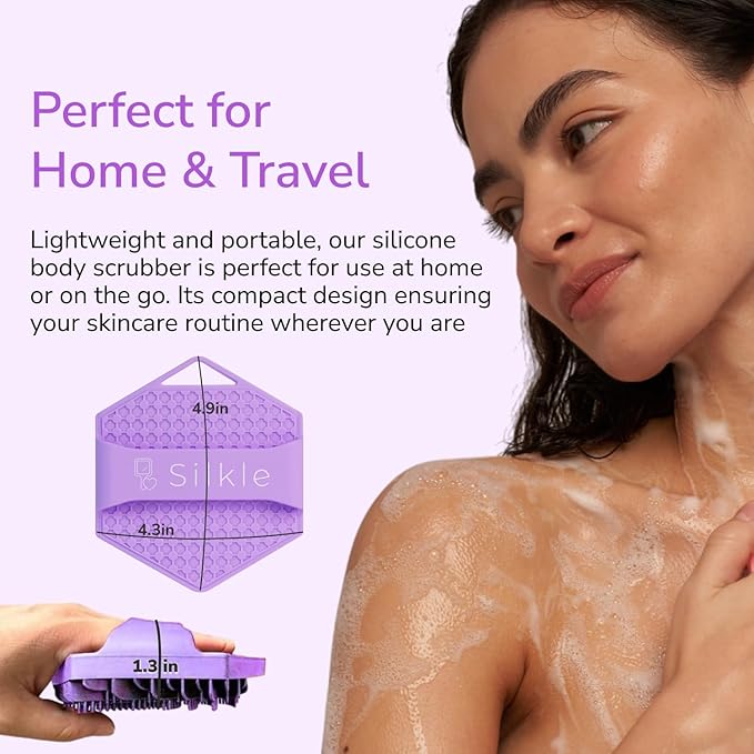 Silicone Body Scrubber - Exfoliating Bath Brush and Skin Cleanser - Shower Sponge for Gentle Body Scrub and Wash - Silicone Scrubbing Care Tool for a Refreshed and Renewed You - Purple