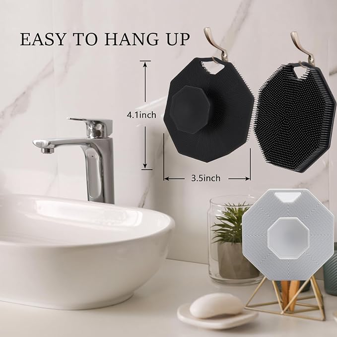 3Pack Silicone Body Scrubber, Qewro Body Buffer Exfoliating Brush with Silicone Loofah, Bath & Body Brushes for Men Women Kids Pets use in Shower, Scalp Exfoliator Hair Shampoo Skin Cleaning Brush