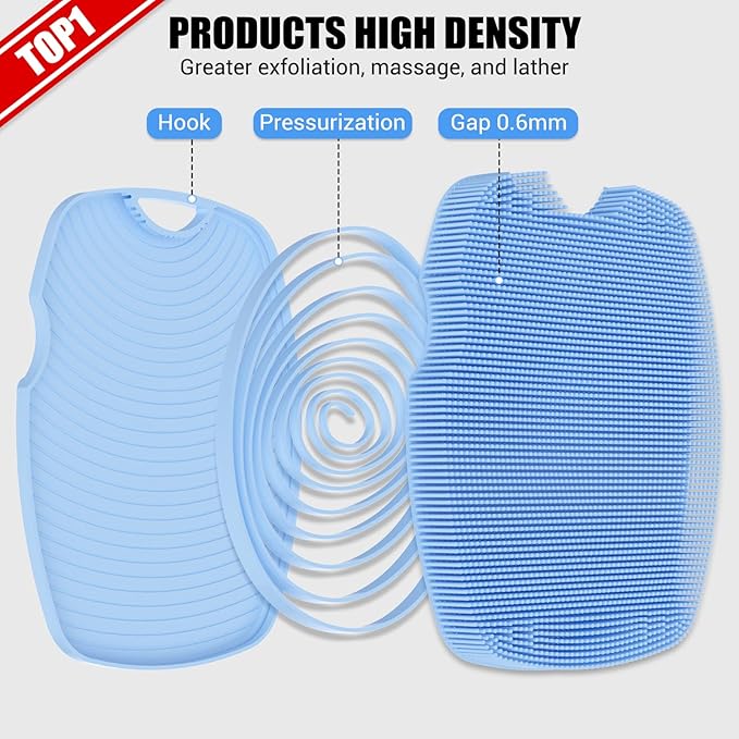 Silicone Body Scrubber - Zinc Infused-Highly Elastic Bristles Exfoliating Body Scrubber for Shower Body,Cellulite Reduction,Blood Circulation - Azure