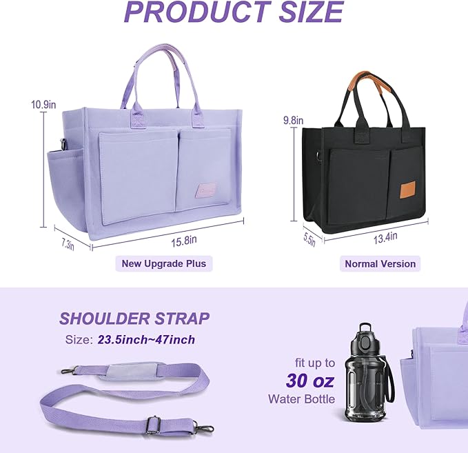 Canvas Tote Bag for Women With Pockets, Laptop Work Crossbody Purses Everything Shoulder Tote Bag Everyday Satchel Handbags