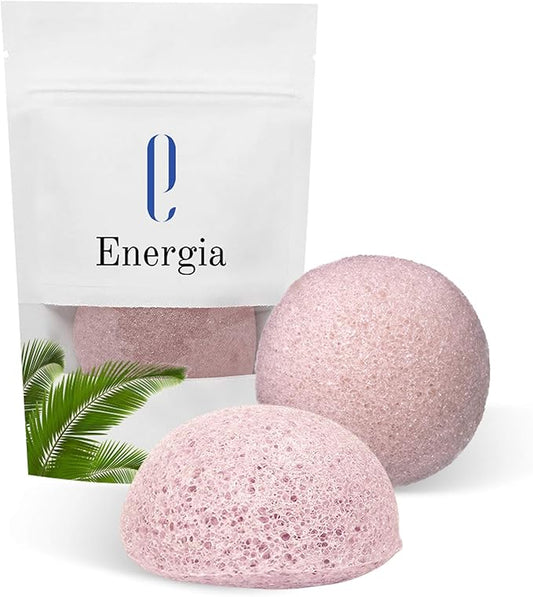 Konjac Facial Sponge, 100% Natural Handmade Unscented Soft Exfoliating Face Sponge Daily for Men and Women, Facial Konjac Sponge Sensitive Skin Acne ( Pink Clay Konjac Sponge) 1 Package β Energia