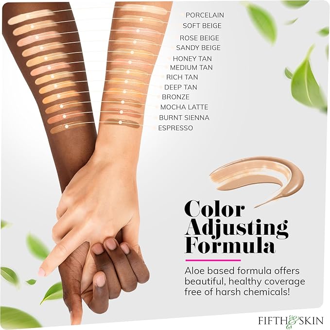 Fifth & Skin: Better’n Ur Skin Liquid Foundation (HONEY TAN) - Natural, Organic, Vegan, Cruelty-Free - Gluten-Free Beauty with Buildable Coverage and Palm-Free Luxury - 1 oz