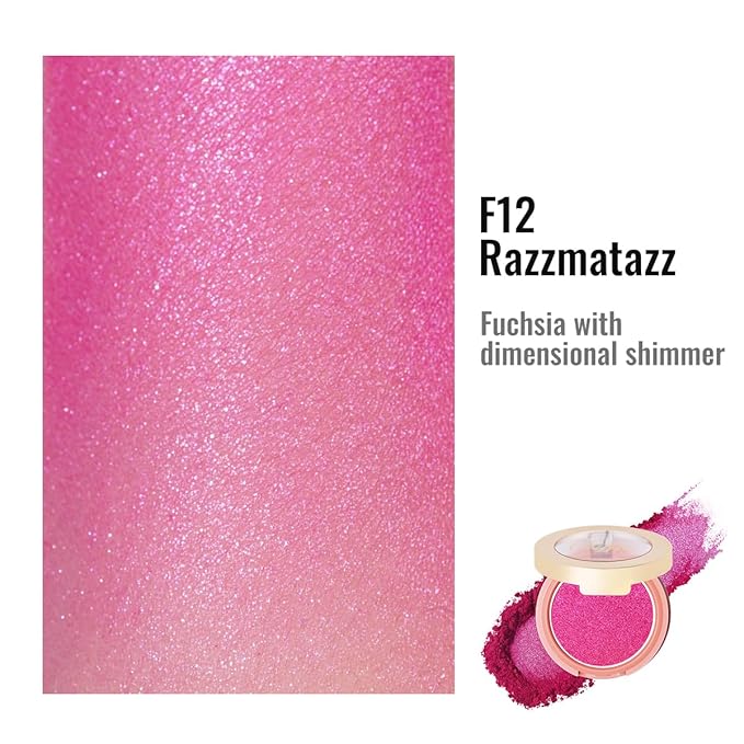 Oulac Fuschia Luminisers Powdery Blusher for Cheeks Face Glow,Brighten Skin As Highlighter Makeup, Shimmer Blusher,Buildable and Vegan Cosmetics,4.8g F12 Razzmatazz