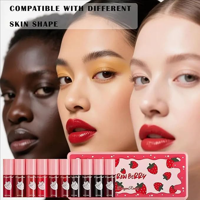 10 Colors Lip Tint Stain Set,Mini Waterproof Korean Liquid Lipstick Lip Gloss Watery Finish Long Lasting Lip Stain Non Sticky Multi-use Lip and Cheek Tint