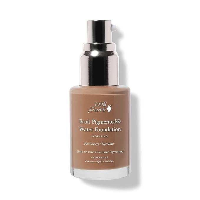100% PURE Water Foundation Full Coverage Hydrating Makeup, Light Dewy Finish, Moisturizing Concealer for Normal to Dry Skin, Fruit Pigment Color Warm 6.0 w/Peachy Undertones for Tan Skin - 1 Fl Oz