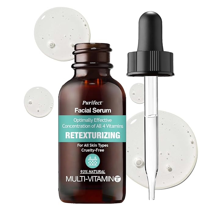 MADE IN USA NATURAL MULTI VITAMIN Facial Serum for Retexturizing Glowing Healthy Face Skin Antioxidants with Vitamin B C E K Concentration 30ml 1 fl oz - PURIFECT - Non Irritating Formula